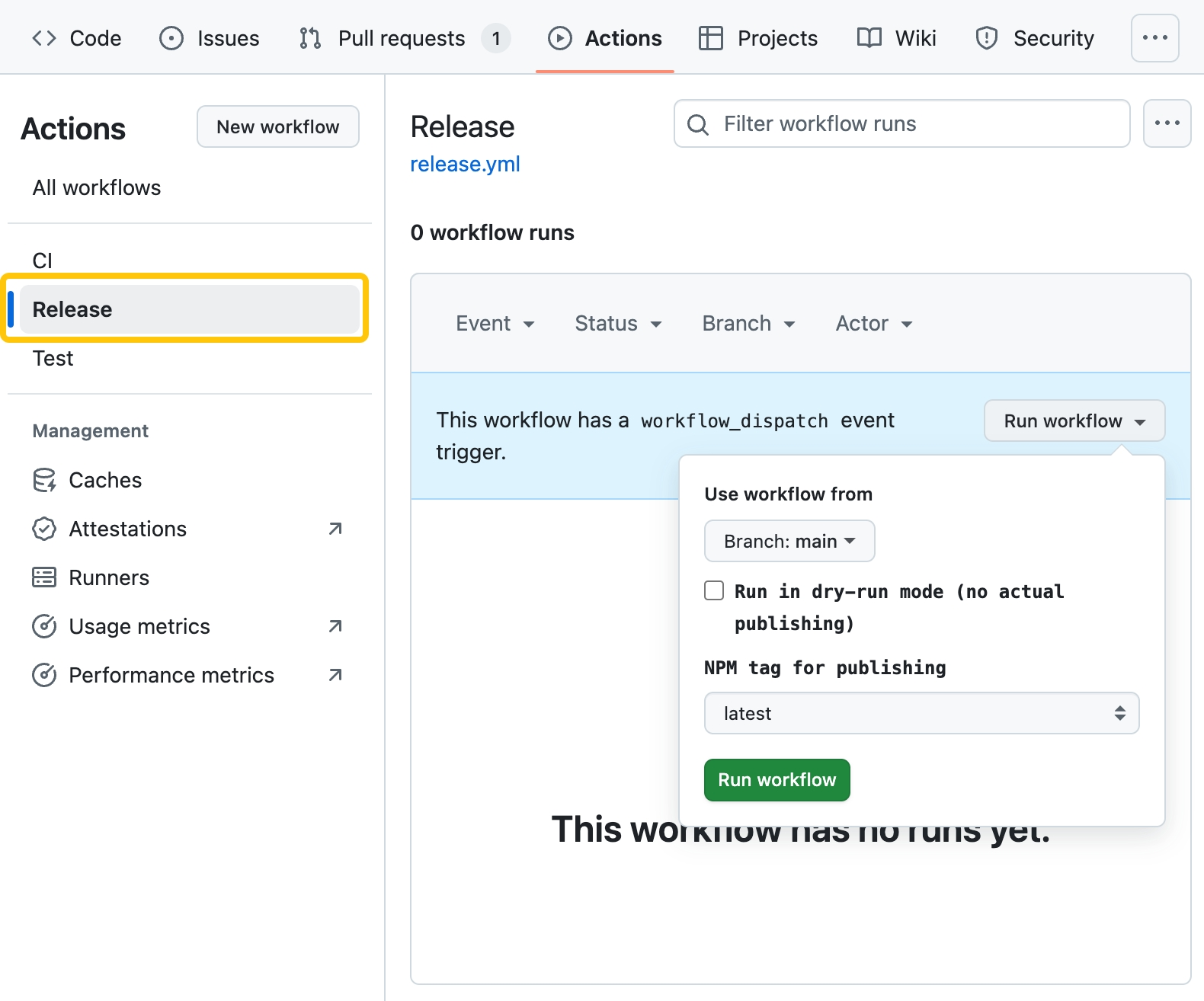 Release workflow selection