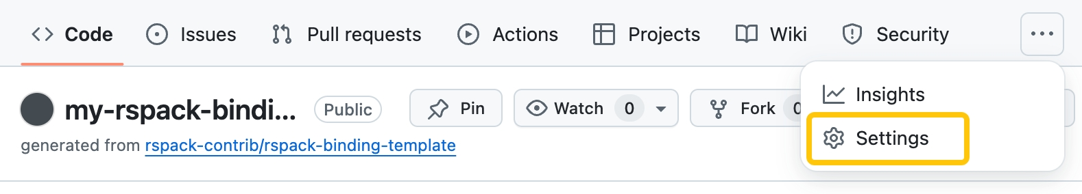 Repository settings button